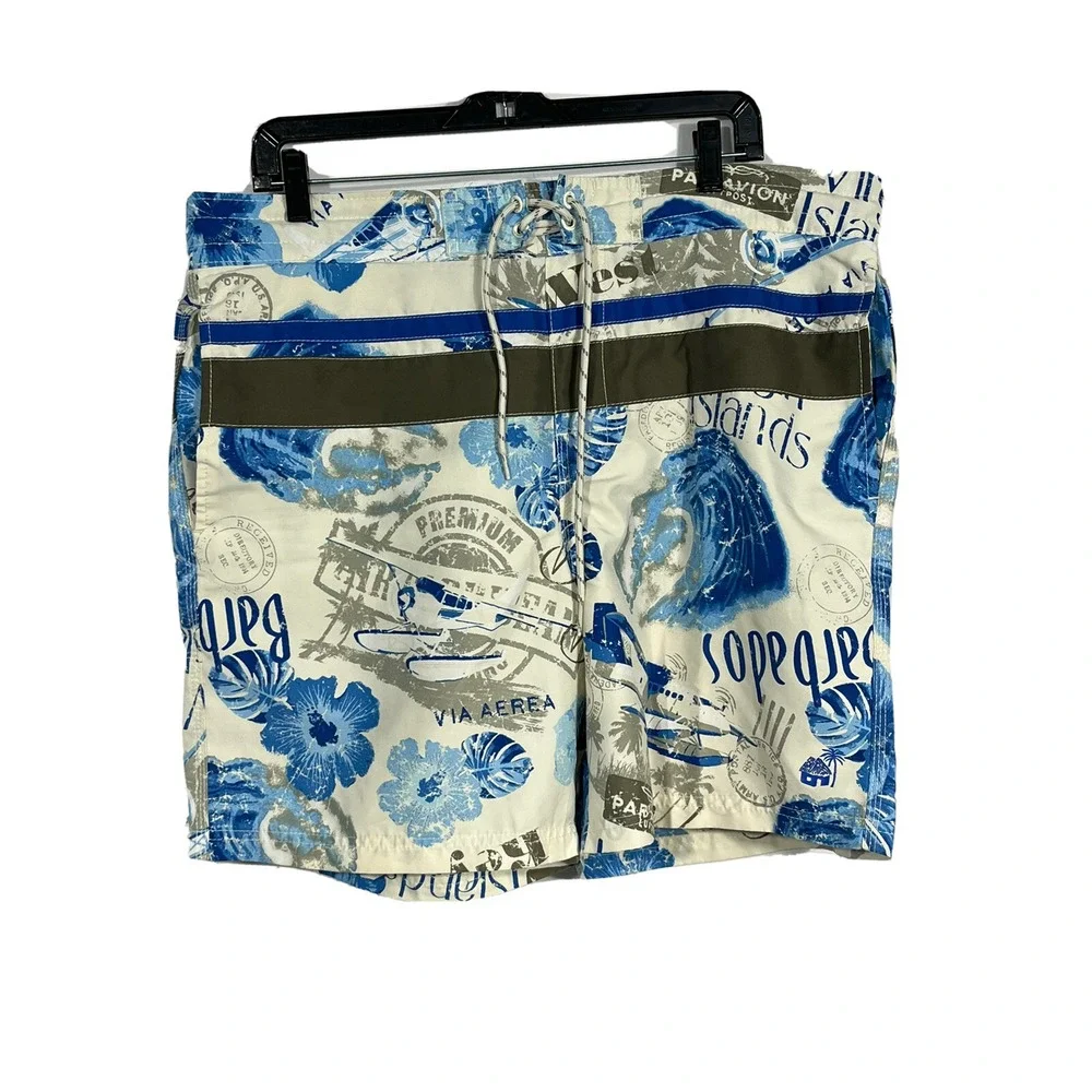 Caribbean Joe Men's‎ Swim Trunks Size X-Large Nautical Islands Pockets Tie Waist
